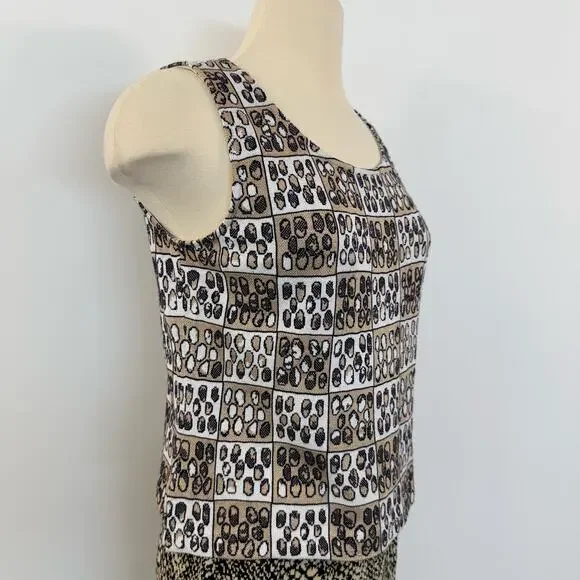 St. John Knit Tank Top Sweater Shell Sleeveless Printed Neutral Multicolor S - Picture 3 of 11